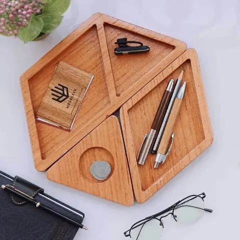 Wooden Desk Organizer 3 Piece Tray - Image 9