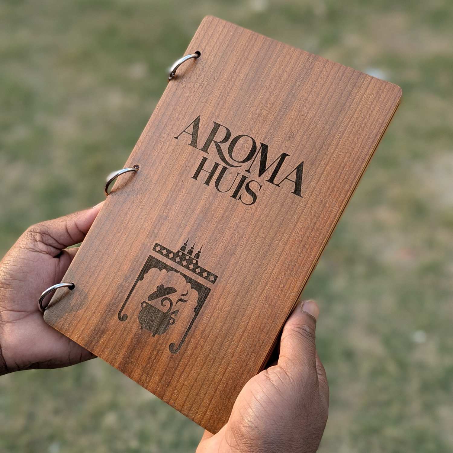 Wooden Menu Holder Book-Style | Engraved Refillable Ring-Binder Menu for Restaurants & Cafes - Image 3