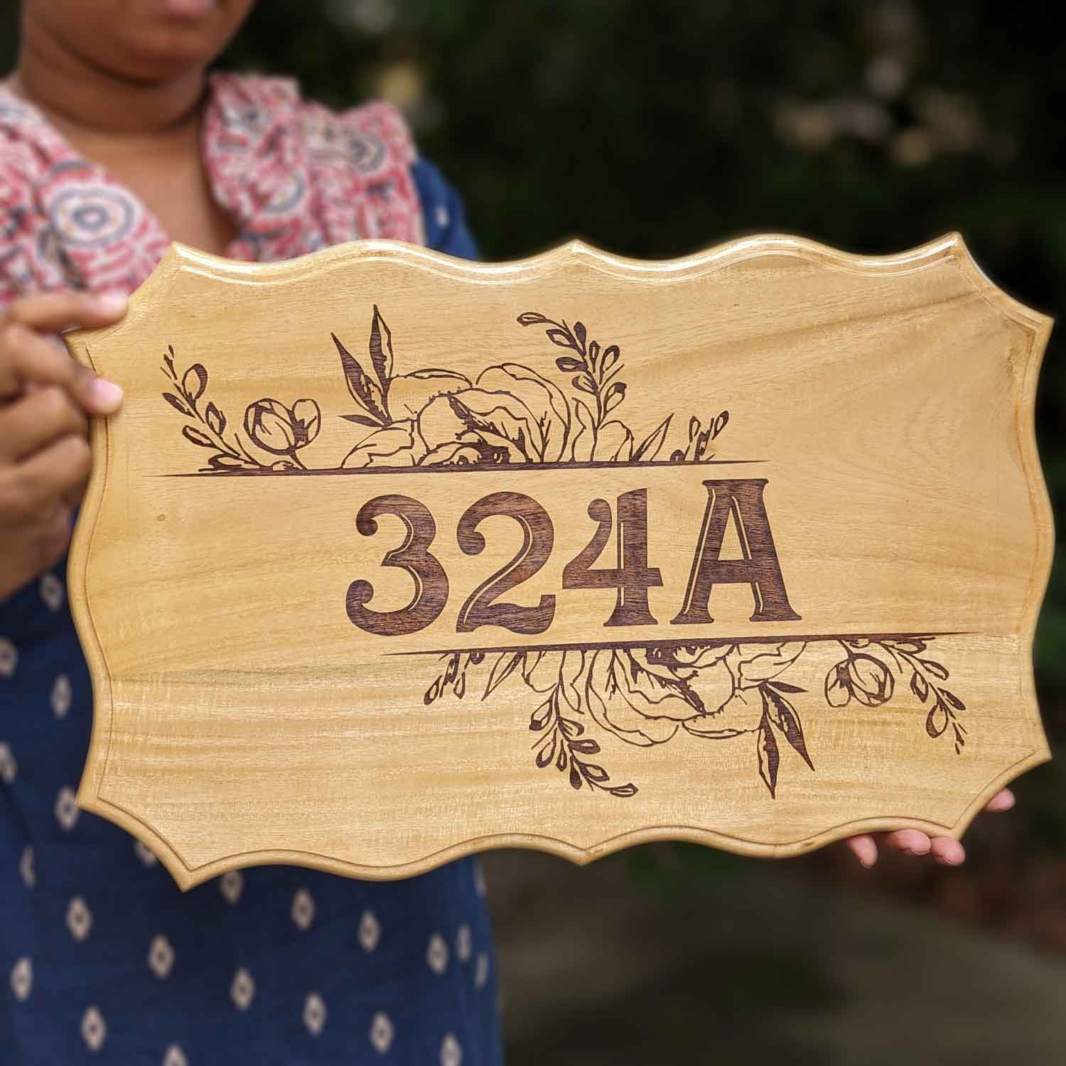 Divine Elegance Engraved Wooden Nameplate | Custom Home Sign with Flat Number - Image 9