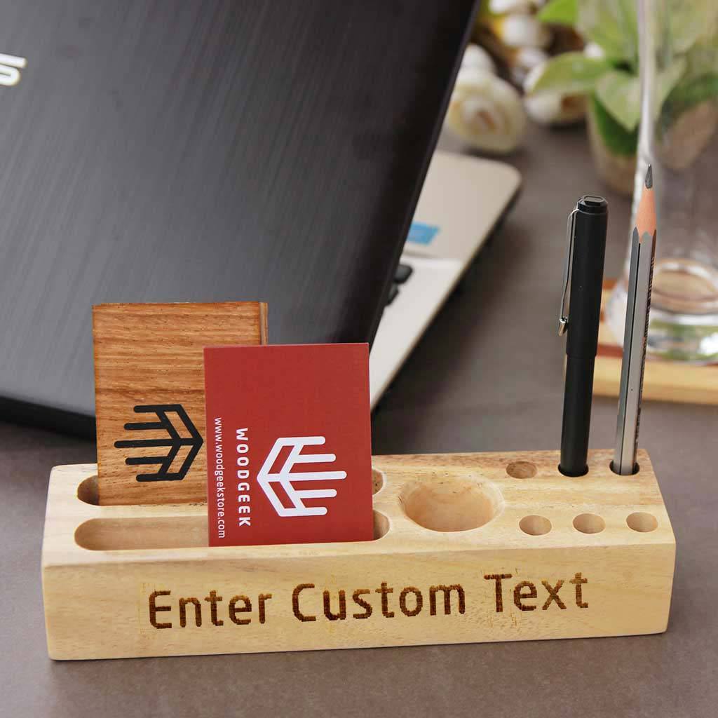 Wooden Table Organizer With Pen Stand & Visiting Card Holder - Image 4