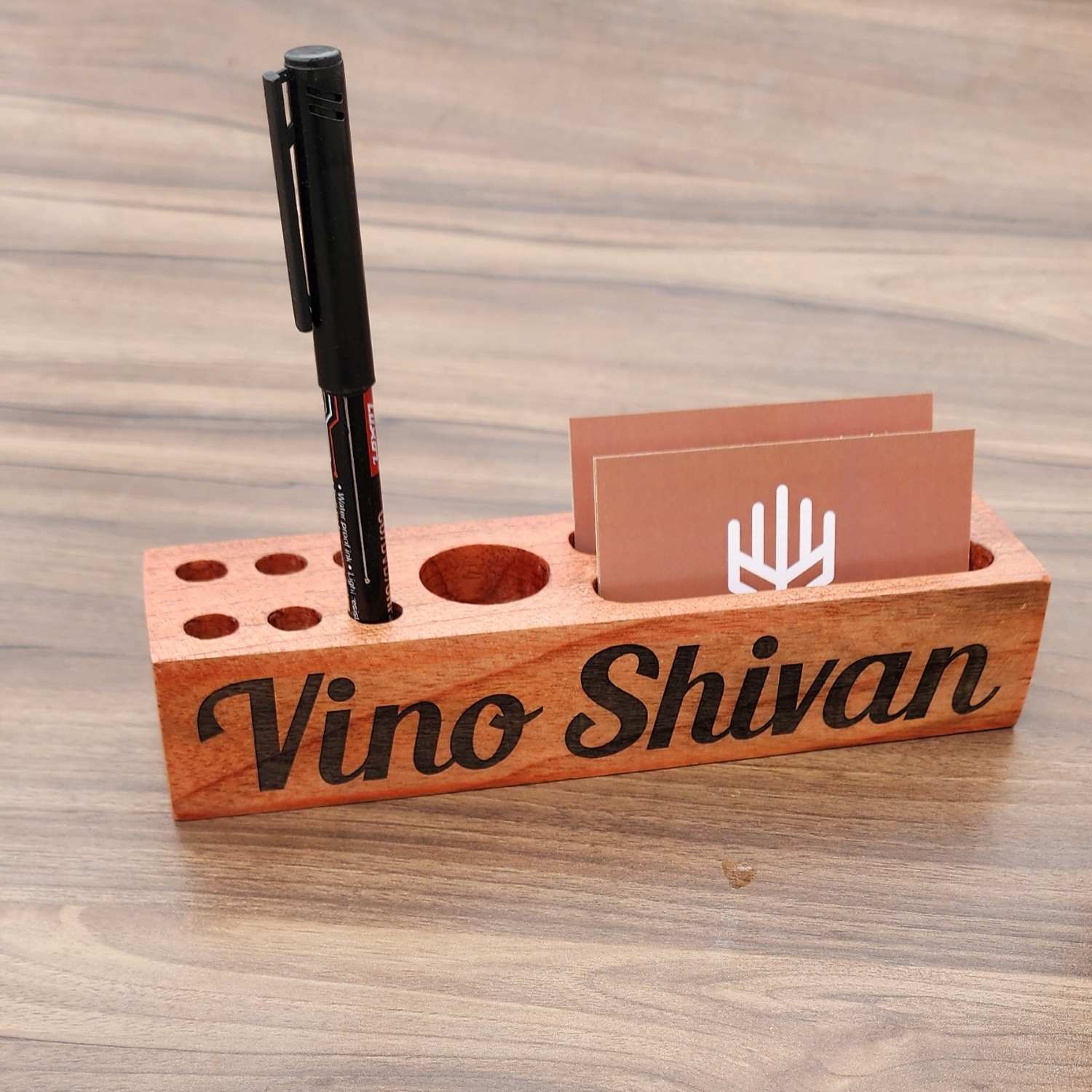 Wooden Table Organizer With Pen Stand & Visiting Card Holder | Corporate Gifts - Image 4