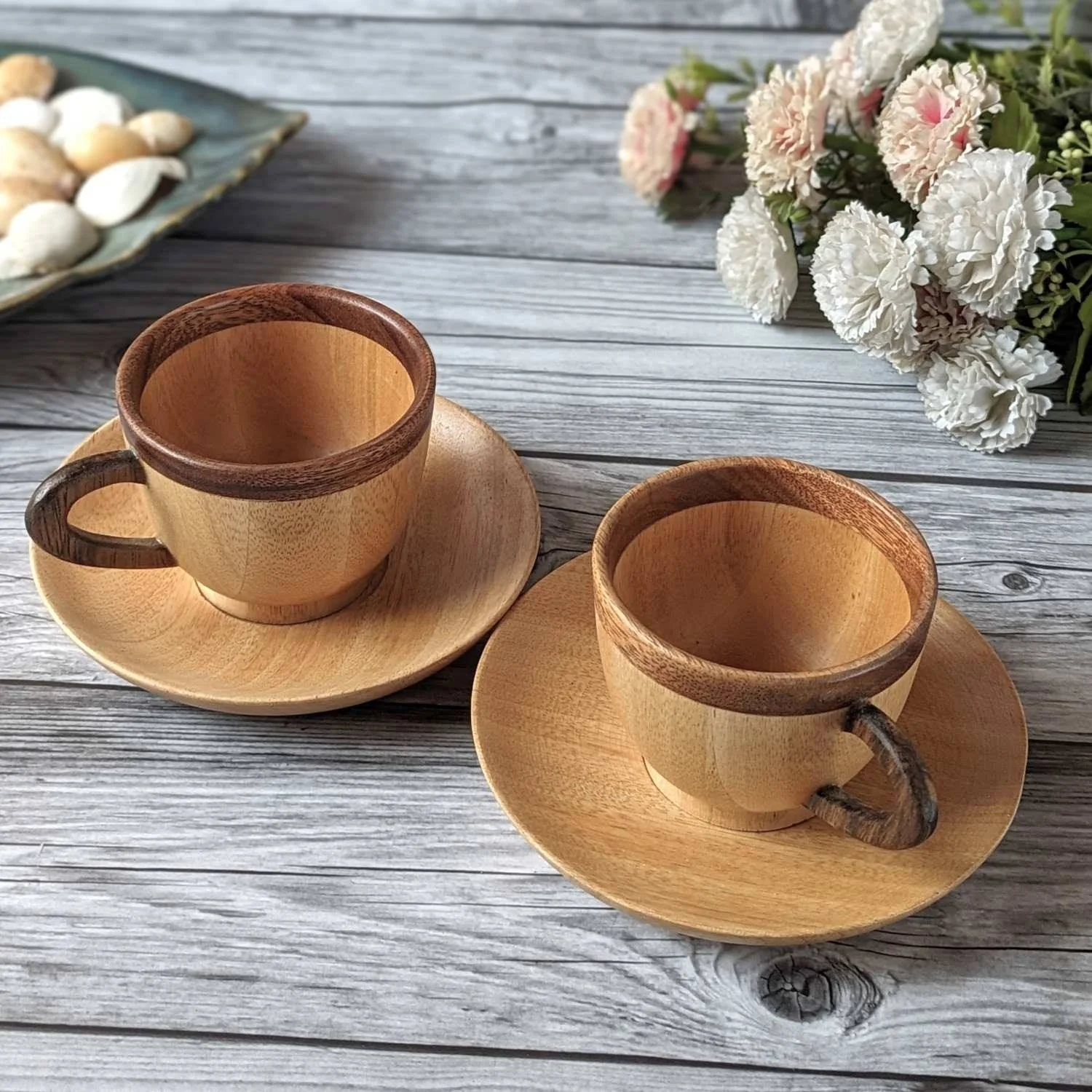 Wooden Tea Cup & Saucer Set | Birthday Gift Set For Tea Lovers - Image 2