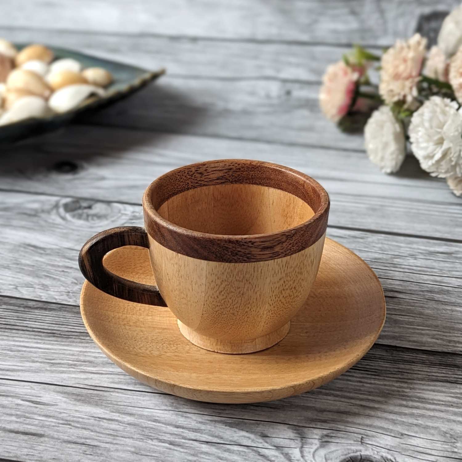 Wooden Tea Cup & Saucer Set | Birthday Gift Set For Tea Lovers - Image 3