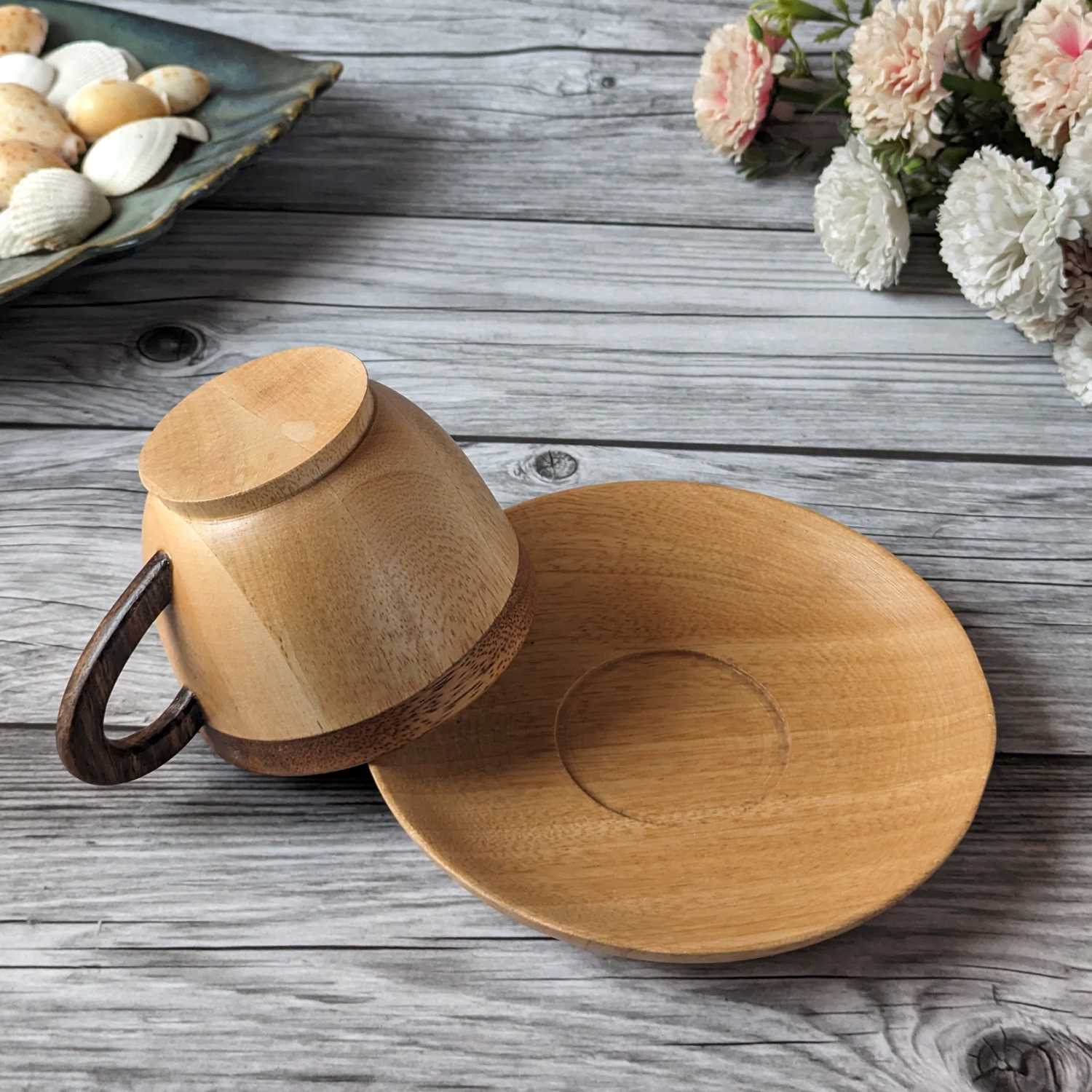 Wooden Tea Cup & Saucer Set | Birthday Gift Set For Tea Lovers - Image 4