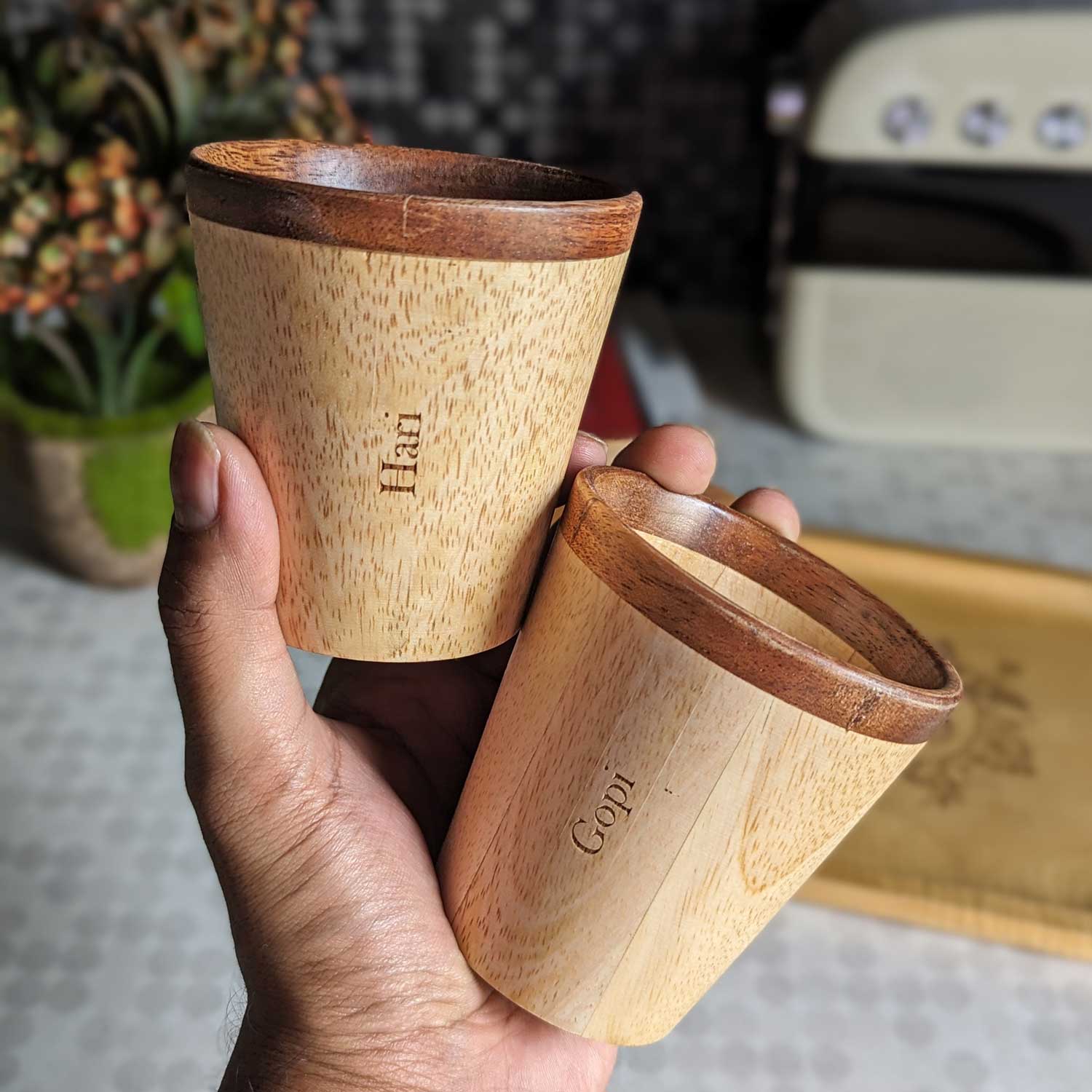 Wooden Tea Cups & Coasters With Name Engraved | Personalized Gift Set - Image 6