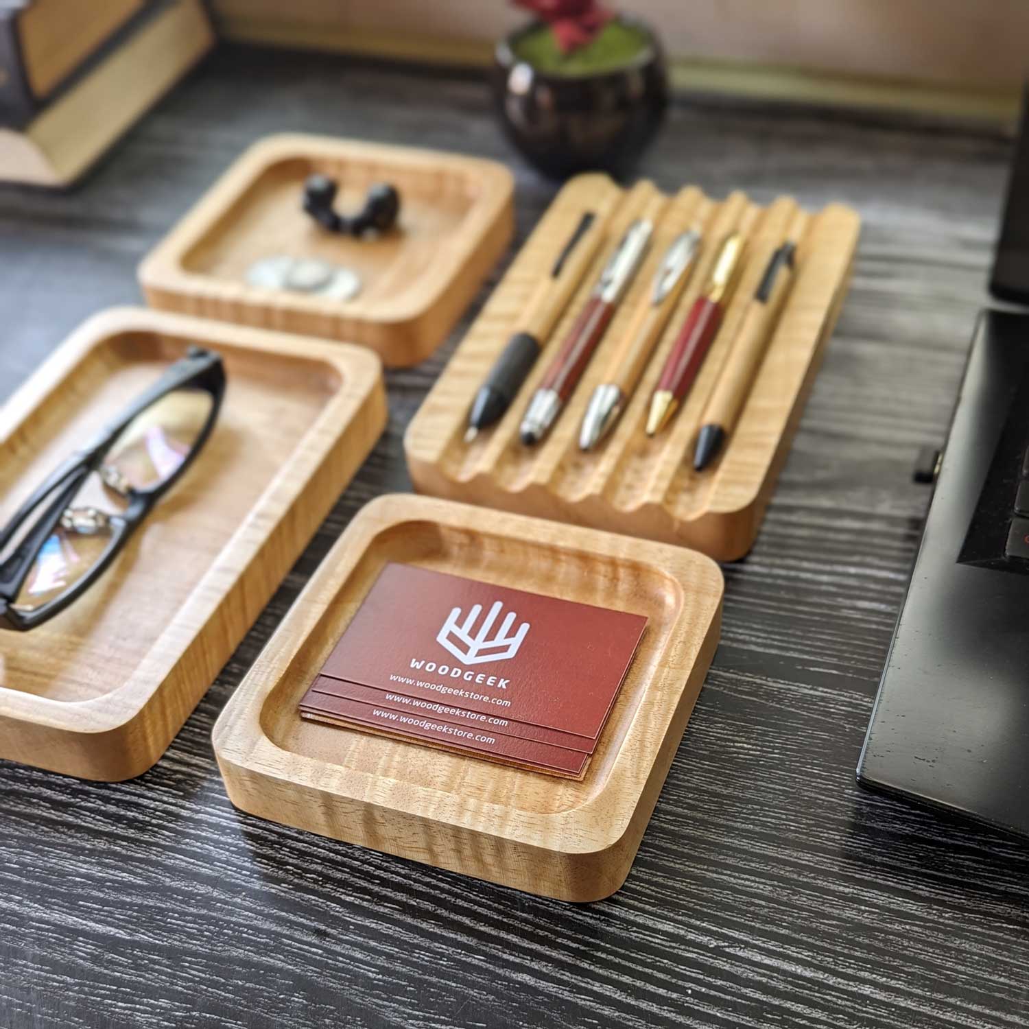 Woodgeek Modular Desk Organizer Set of 4 Wooden Trays - Image 3