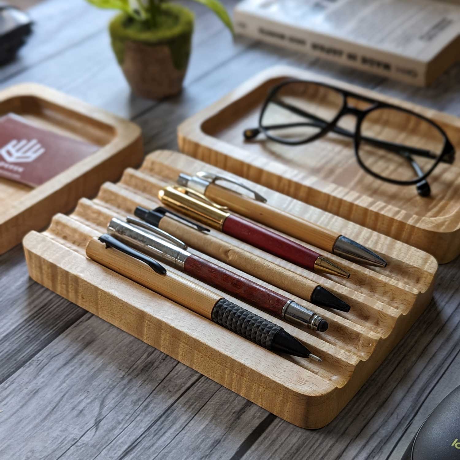 Woodgeek Modular Desk Organizer Set of 4 Wooden Trays - Image 4