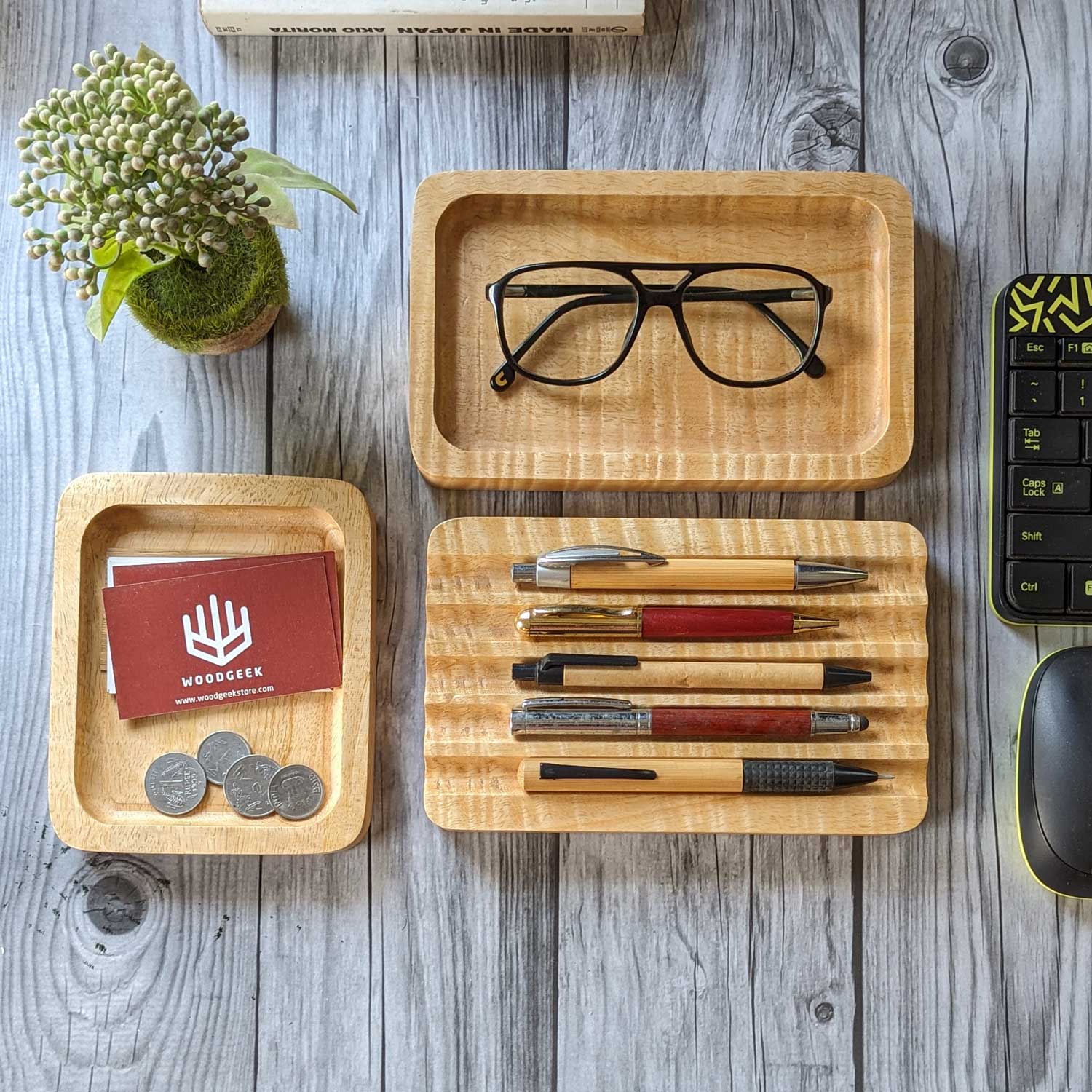 Woodgeek Modular Desk Organizer Set of 4 Wooden Trays - Image 5