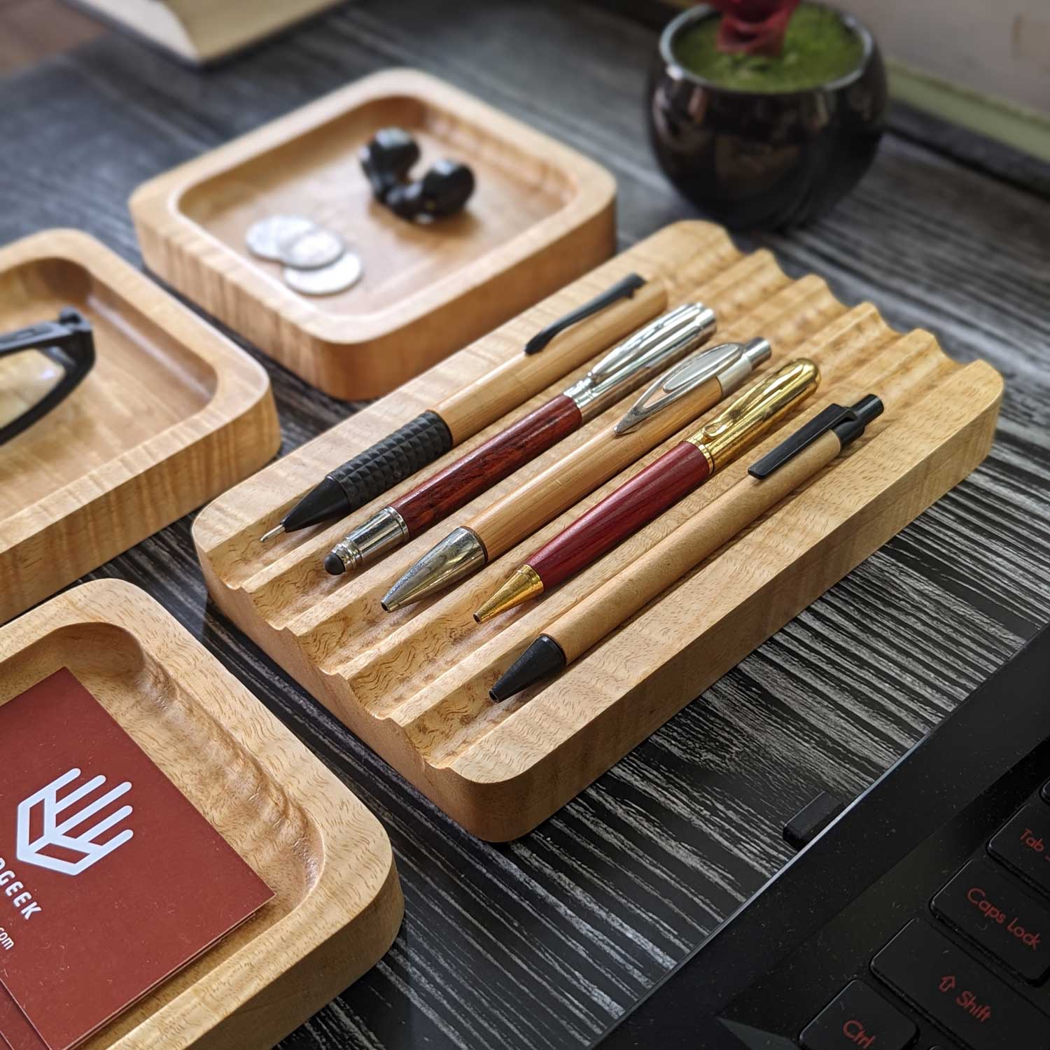 Woodgeek Modular Desk Organizer Set of 4 Wooden Trays - Image 6