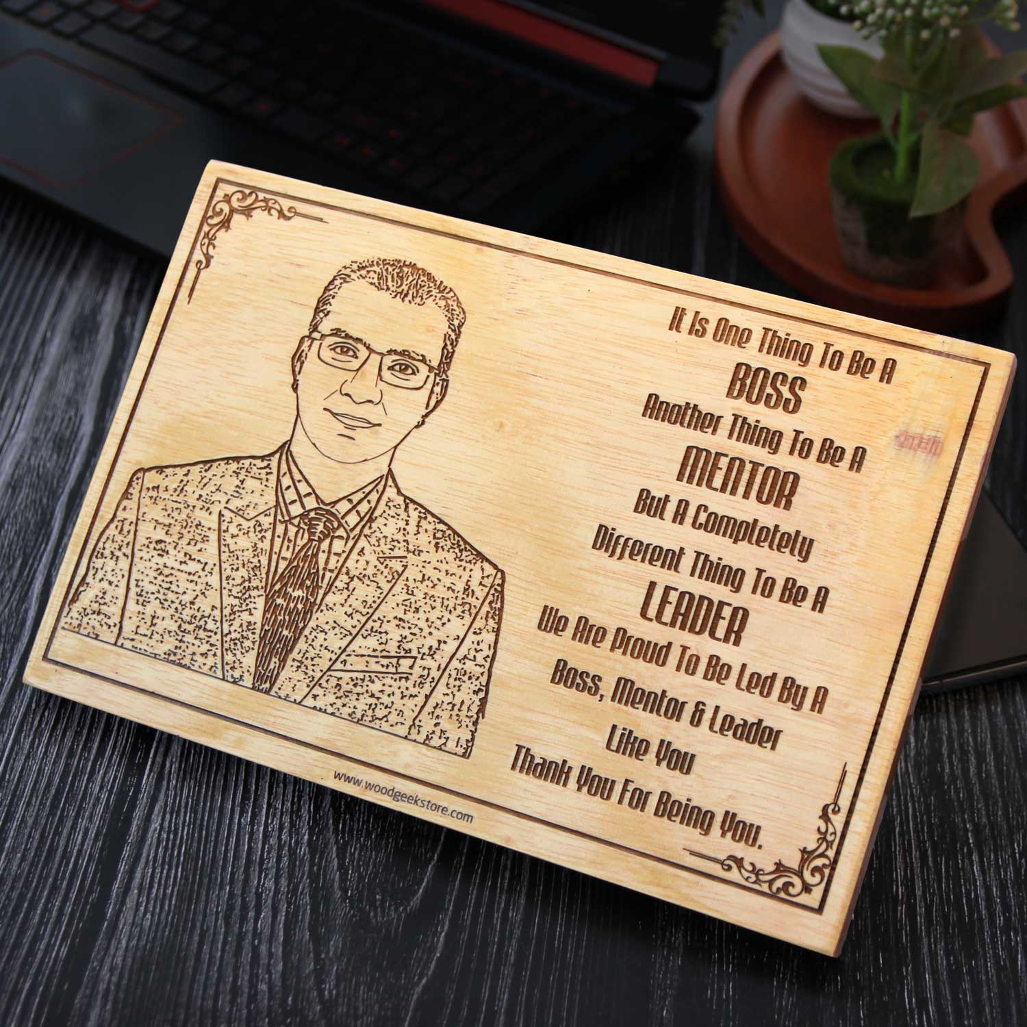 Boss, Mentor & Leader Engraved Wooden Plaque | Appreciation Gift for Your Boss