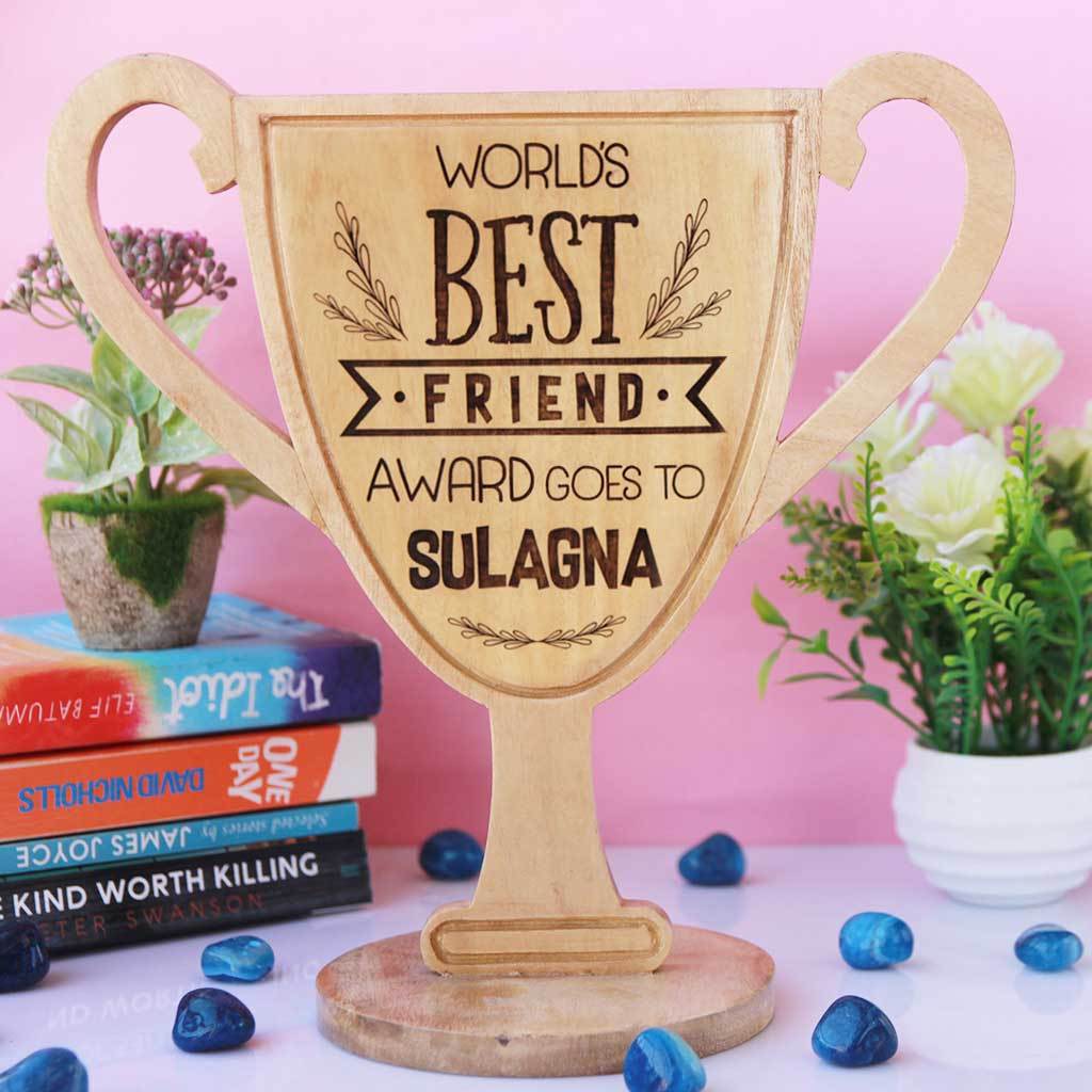 World's Best Friend Wooden Trophy Cup