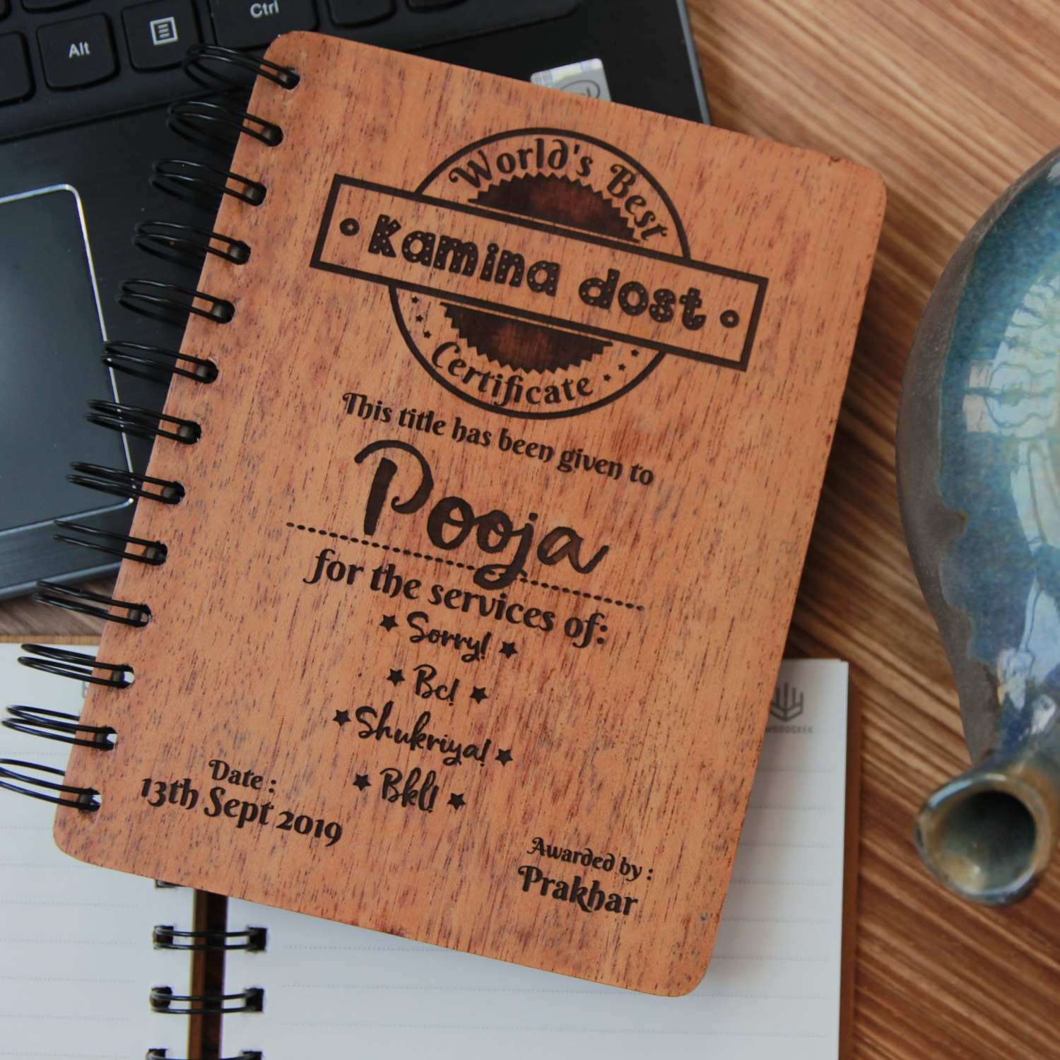 World's Best Kamina Dost - Funny Personalized Wooden Notebook For Friends - Image 2