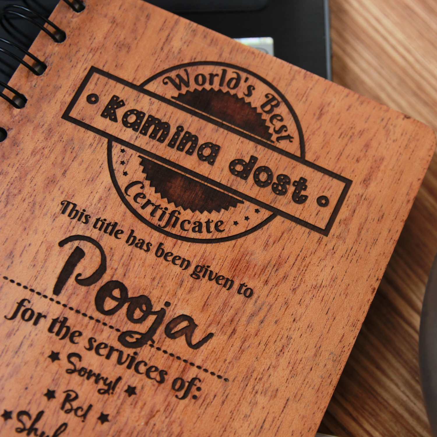 World's Best Kamina Dost - Funny Personalized Wooden Notebook For Friends - Image 3