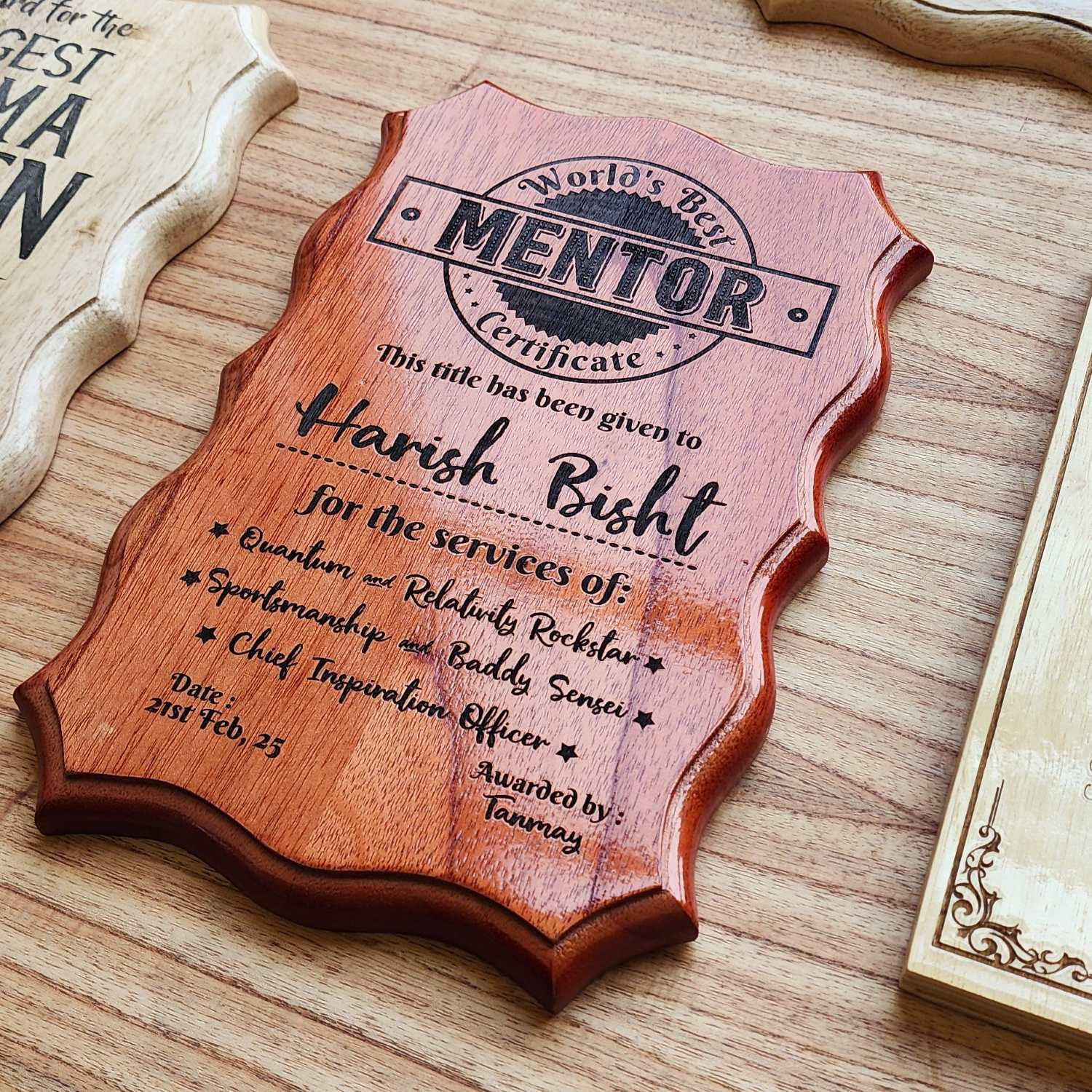 World's Best Mentor Engraved Wood Certificate | Custom Corporate Gift - Image 2