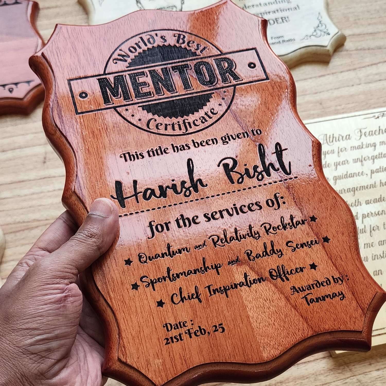 World's Best Mentor Engraved Wood Certificate | Custom Corporate Gift - Image 3