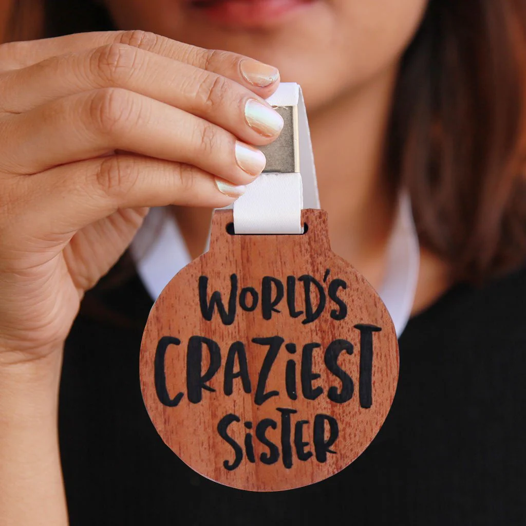 World's Craziest Sister Wooden Medal - Image 2