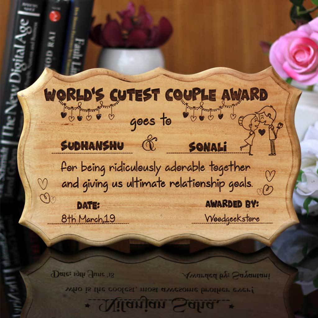 World's Cutest Couple Wooden Award Certificate