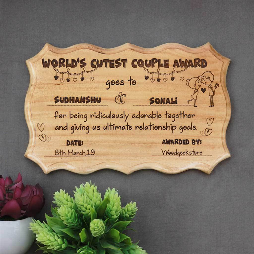 World's Cutest Couple Wooden Award Certificate - Image 2