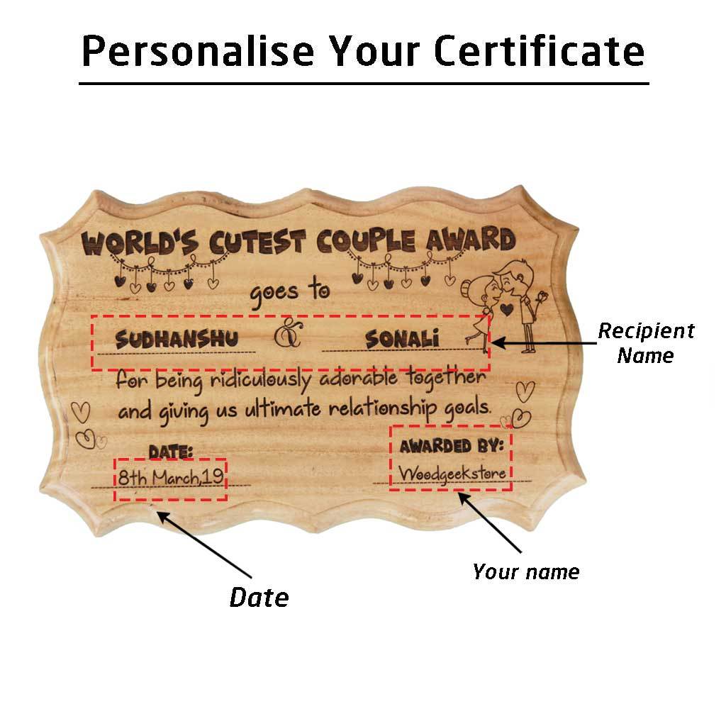 World's Cutest Couple Wooden Award Certificate - Image 3