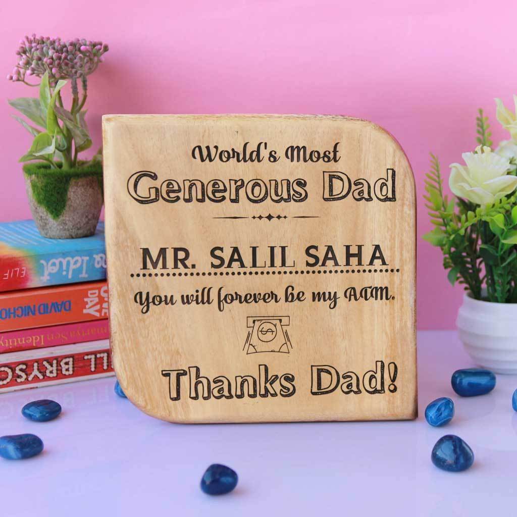 World's Most Generous Dad Wooden Award Plaque