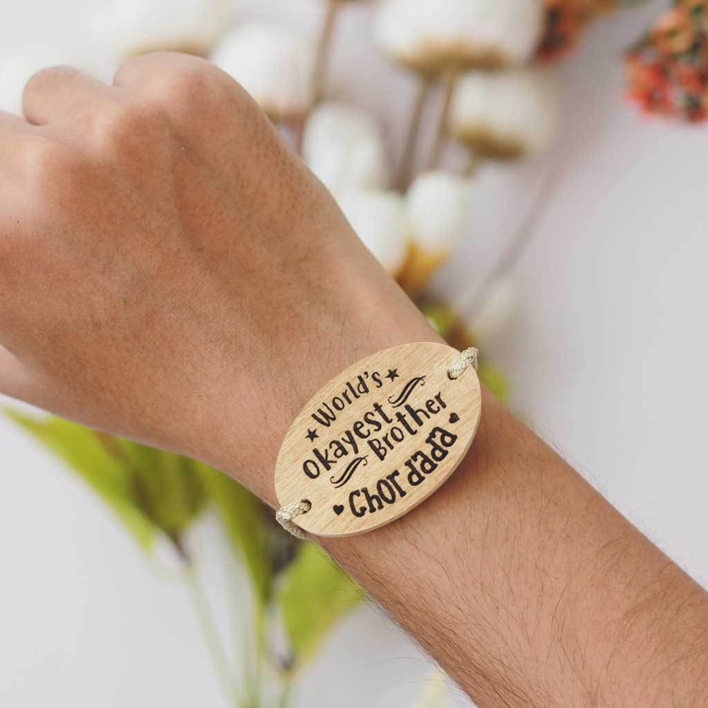 World's Okayest Brother Personalised Wooden Rakhi & Greeting Card - Image 2