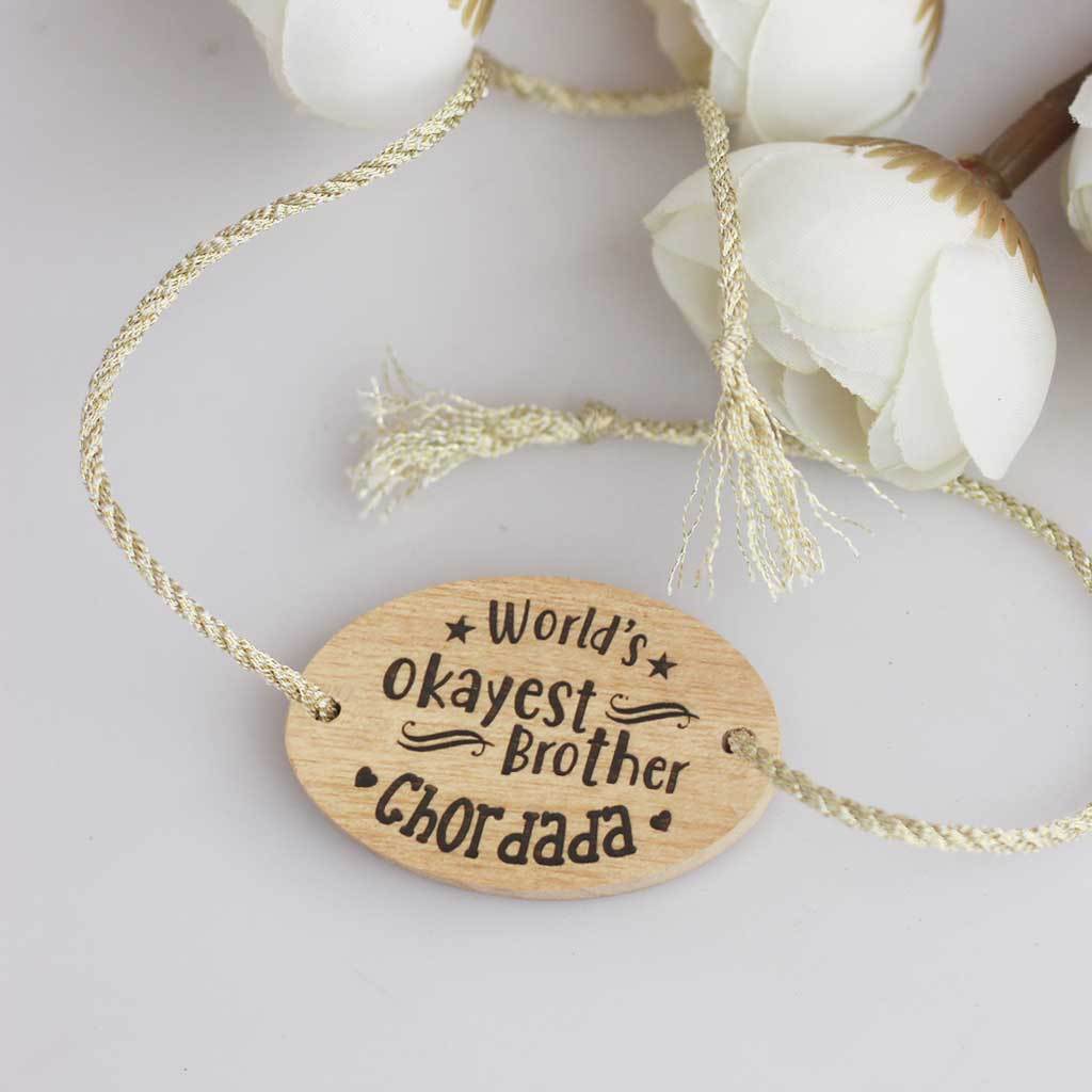 World's Okayest Brother Personalised Wooden Rakhi & Greeting Card - Image 3