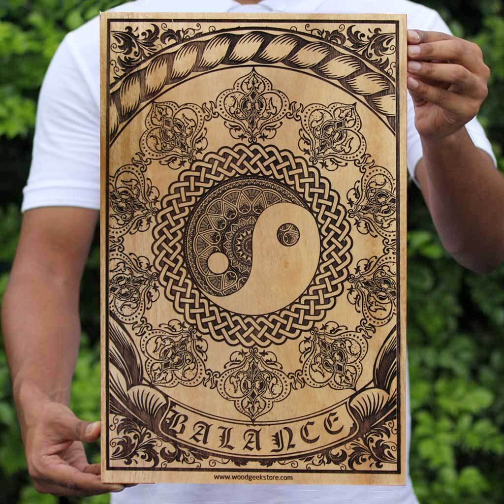 The Yin Yang Balance Carved Wooden Poster