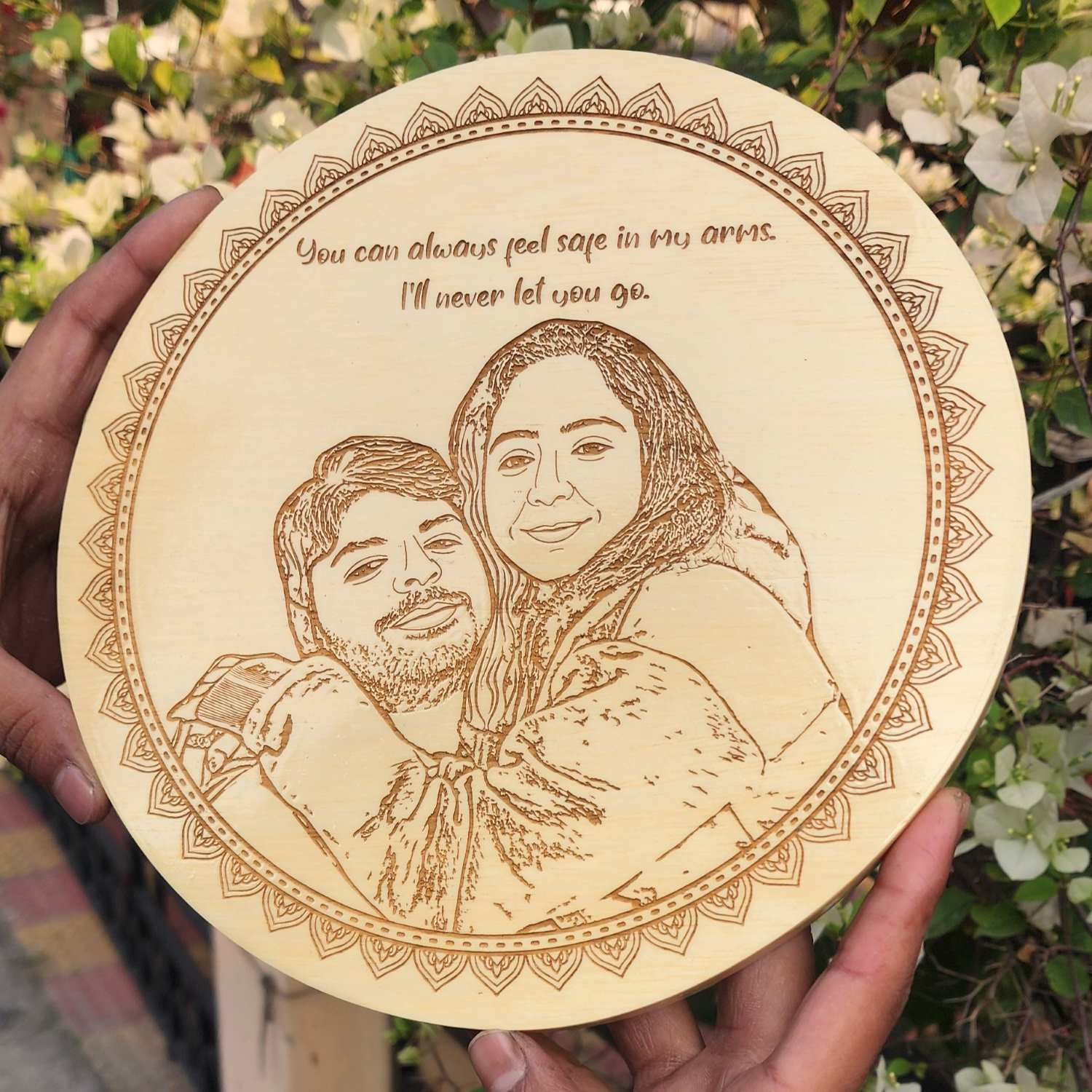 You Can Always Feel Safe in My Arms – Engraved Wooden Frame | Romantic Gift for Couples - Image 2