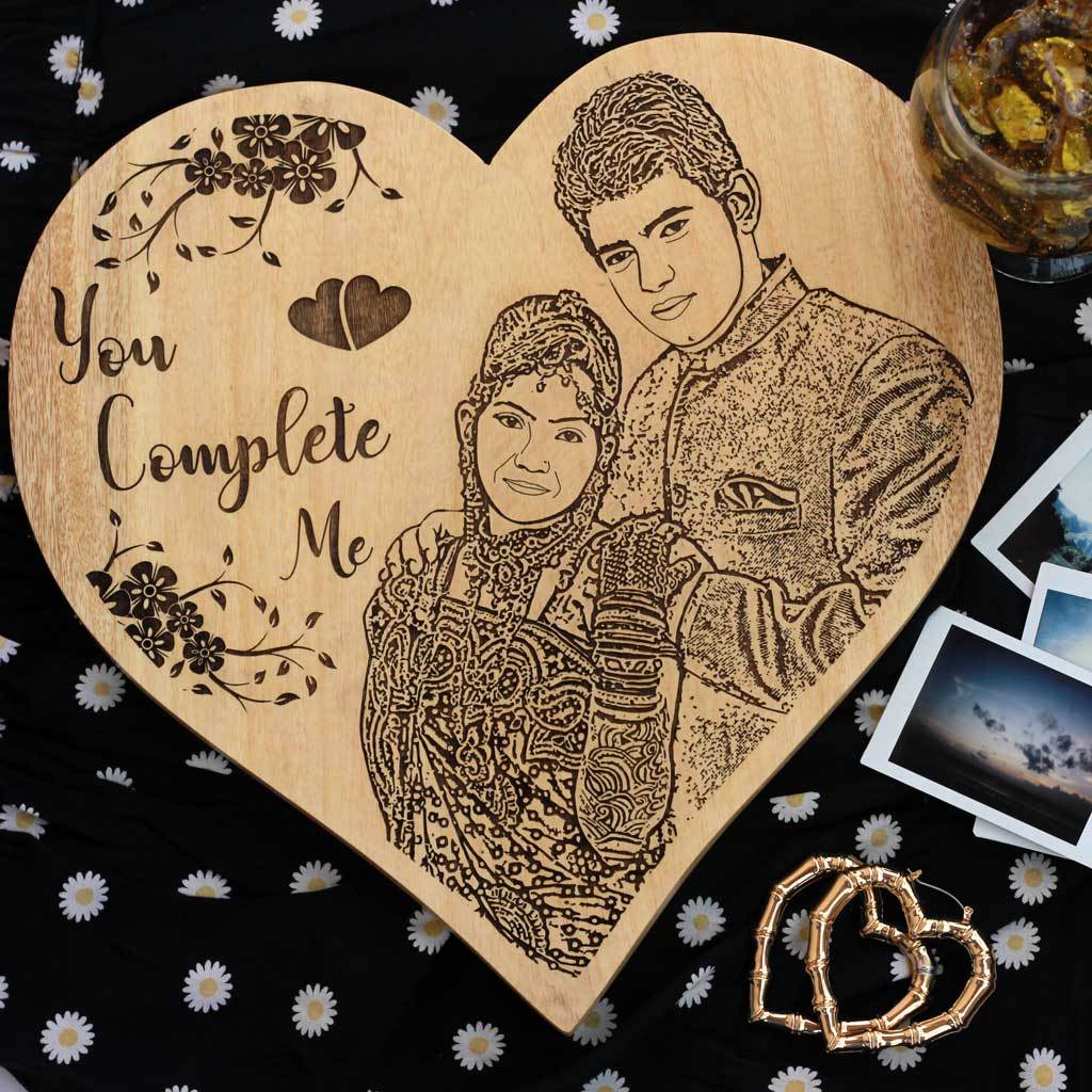 You Complete Me Custom Engraved Wooden Frame - Image 3